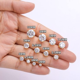 Moissanite Stud Earrings Screw Back 4.0CT 8MM*2 18K Yellow Gold Plated S925 Sterling Silver Round Cut D Color VVS1 Clarity Lab Created Moissanite Diamond Earrings for Women Men