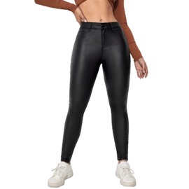Lover Premium Faux Leather Stretchy Skinny Jeggings Coated Faux Leather Legging Pants Mid Waisted with Pockets (US, Alpha, Large, Regular, Regular, Black)