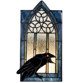 Bieye L10955 Raven Calling Outside The Gothic Window Tiffany Style Stained Glass Wall Sconces Night Light for Home Decor