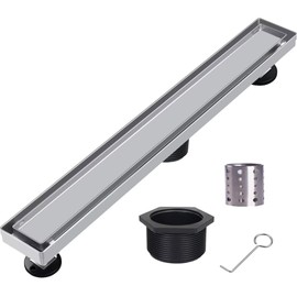 Linear Shower Drain Silver 54in,304 Stainless Steel with Adjustable Leveling Feet, Hair Strainer,Reversely Install The Floor Drain Cover and Place The Ceramic Tile to Create an Invisible Floor Drain