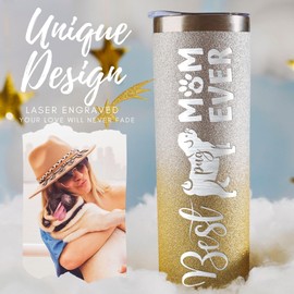 Onebttl Pug Gifts, Dog Lover Gifts, Gifts for Dog Mom, Dog Owner, 590ml Skinny Tumbler Glitter Gold & Silver