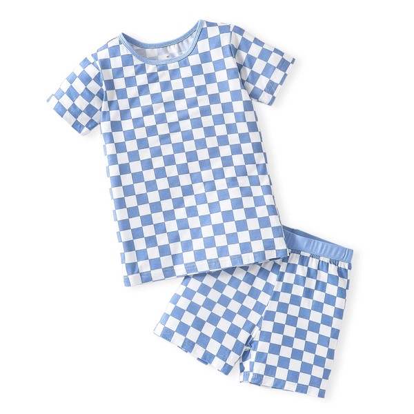 OPAWO Toddler Boy Pajamas Checkered T-Shirt and Shorts 2 Piece