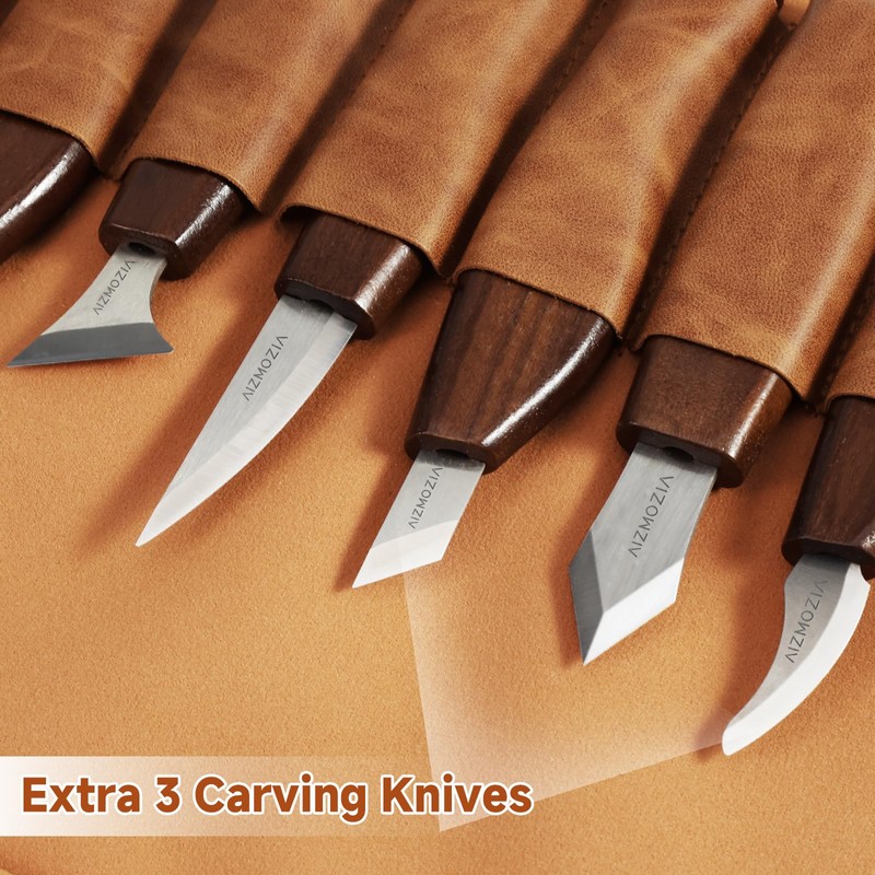 AIZMOZIA Wood Carving Kit, 17Pcs Wood Carving Tools, Professional Whittling