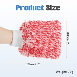 HARFINGTON 4pcs Microfiber Car Wash Mitts 10" x 8" Scratch Free Wash Gloves Absorbent Double Sided Plush Cleaning Drying Mitts for Car Washing Home Clean Red White