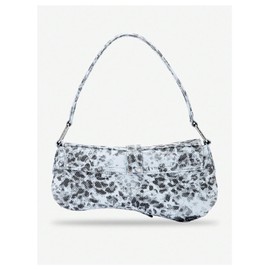 QWINEE Women's Y2K Leopard Print Shoulder Bag Denim Handbags Retro Cheetah Purses Top Handle Buckle Clutch Underarm Bag Light Blue One Size