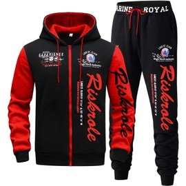 Riskrole Men's Hooded Tracksuit Set 2 Pieces Full Zip Fleece Sweatsuit Casual Outdoor Sports Jogging Suits Set