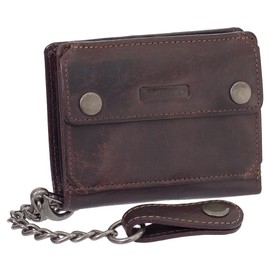 Leather Biker Wallet with Chain Biker Purse 10 cm Various Colours Black, Brown, Beige 34016, brown, Classic
