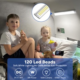 Kriogor 120 LED Interior Lighting, Pack of 4, 12 V Strip, 1600 LM, 6 W LED Lamp Motorhome with Switch, 30 cm, 6000 K Car Lighting Strip for Car, Van, Bus, Caravan, Boat, Kitchen, Truck, Universal