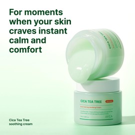 AVCA Quick Calming Cica Tea Tree Facial Cream for Comforted and Refreshed Skin 100ml/3.38Oz