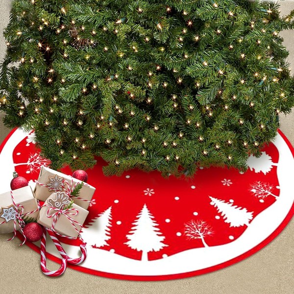 Christmas Tree Blanket, Red, Plush Christmas Tree Blanket, Round, 120