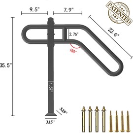 SMQLJXC 31.5"-9.5" L X 35.5" H Single Post Wrought Iron Handrails for Outdoor 1-3 Steps, Outdoor Stair Railing for Steps, Handrail for Garage Entrance, Porch (Black)