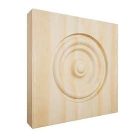 5 1/2" W x 5 1/2" H x 7/8" P Americraft Solid Wood Stain Grade Bullseye Rosette with Squared Edge, Pine