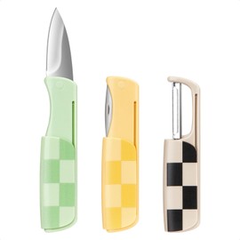 GUWINA 3PACK Travel Pocket Paring Knife Fruit Knife Peeling Vegetable Peeler Multi Function Small Portable Stainless Steel Pocket Knife for Travel, Camping, Kitchen