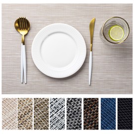 LEXMORE Placemats Set of 4 Vinyl/Plastic Woven Place Mats for Kitchen Table Indoor/Outdoor Washable Placemat Wipeable Dining Table Mats(Beige)