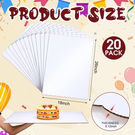 Maxdot 20 Pcs 26 x 18 Inch Rectangle Cake Boards Disposable Single Wall Cake Pad Scalloped Full Sheet Dessert Base White Corrugated Pastry Food Tray Plate for Pizza Display Holiday Party Supplies
