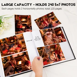 Aevdor 240 Pockets 5x7 Photo Album with Writing Space, Large Capacity Photo Album 5x7 Holds 240 Photos, Linen Cover Acid Free Photo Book with Memo for Baby Family Anniversary Wedding Pictures, Black