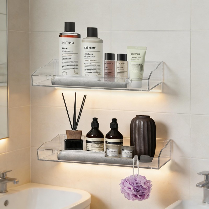W WINTMING 2PCS Acrylic Shelves for Wall Clear Floating Shelf