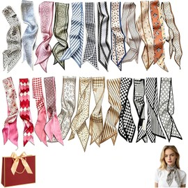 Juego de 24 accesorios de moda multifuncionales tipo seda resistentes al desvanecimiento para mujer, pañuelos de cuello, ligas y diademas para estilizar y decorar