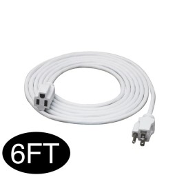Unbranded 6FT Outdoor 16/3 AWG Power Cable Extension Cord NEMA 5-15P to NEMA 5-15R White