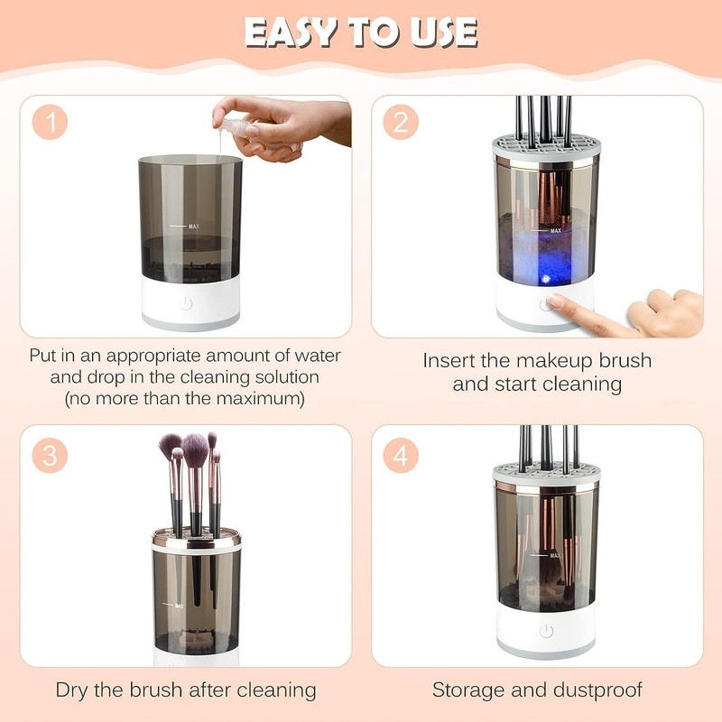 Limpiador de Brochas de Maquillaje, Máquina Giratoria Automática con Recipiente