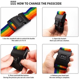 MyGadget 2 x Suitcase Straps Set with Combination Lock – 100 cm to 180 cm Adjustable – Sturdy and Eye-catching Luggage Strap – Ideal Cross Use – in Black, rainbow