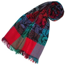 Lorenzo Cana - Luxury women's scarf made of soft wool, elaborate paisley pattern, multi-coloured, 34 cm x 184 cm, wool scarf, wool scarf, women's scarf, 78692, blue