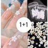 1+1 Mini White Flower Nail Parts Beads Self Nail DIY Accessories, 2 Pieces, White Flower / 1+1 미니 화이트 꽃 네일 파츠 구슬 비즈 셀프네일 DIY 부자재, 2개, 백화