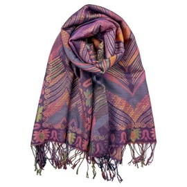 Plum Feathers Metallic Tapestry Ethnic Paisley Pattern Pashmina Scarf Purple Pink Gold Floral