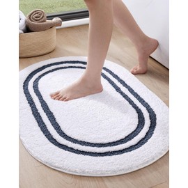 DEXI Bathroom Rugs Mat Oval, White Bath Mat Non Slip Washable Absorbent Soft Bathroom Mat, Thick Bath Mat for Bathroom Floor, Shower Room, Toilet, Sink, Tub, 24"x36", Navy