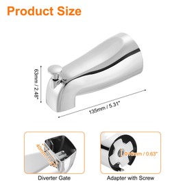 sourcing map Slip on Tub Spout, Bath Slip-On Tub Spout Zinc Alloy Bathtub Faucet with Pull-Up Diverter and Hex Wrench for 1/2 Inch Water Tube for Bathroom Kitchen, Silver