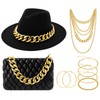 Tisancy Women's Fedora Hat and Metal Chain Crossbody Handbag Set,Black