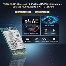 Binardat WiFi 6E Card M.2 AX210NGW WiFi Network Adapter, Intel AX210 Chip Bluetooth 5.3, 5400Mbps Tri-Band 2.4GHz/5GHz/6GHz OFDMA & MU-MIMO for Laptop Windows 10/11