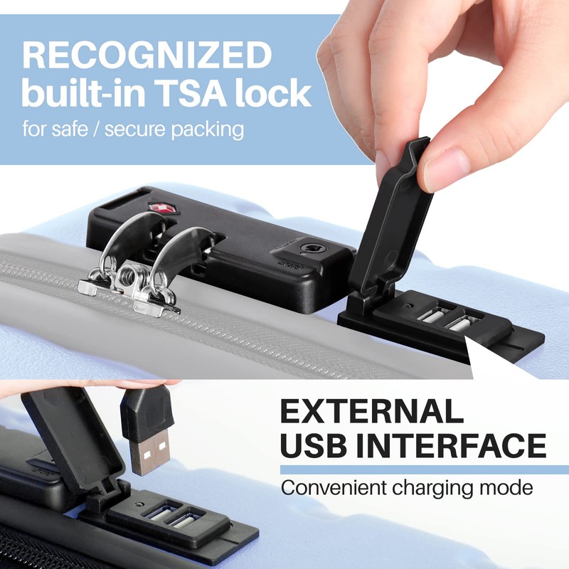 AnyZip Suitcase Hardside PC ABS Lightweight USB Luggage with Wheels