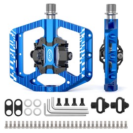 CXWXC Bicycle Pedals, Click and Flat Pedals with 3 Bearings, Aluminium MTB Pedals, 9/16 Inch, Bicycle Pedals for Road Bike, Mountain Bike, City Bike (Blue)
