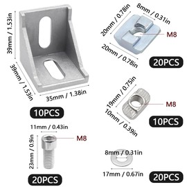 Pack of 10 Angle Mounting Material, 90 Degree Corner Connectors, Aluminium Profile with Accessories for Attaching 40 x 40 Profiles, Aluminium 3D Printer, DIY Projects (Groove 8)