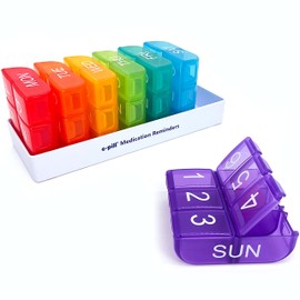 e-Pill 6 Times a Day 7 Day Weekly Pill Organizer – Large Capacity Rainbow Multicolor Pill Box for Vitamins & Medication