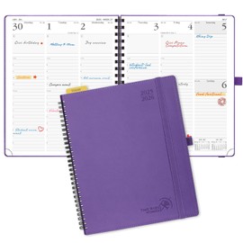 POPRUN Planner 2025-2026 (Large - 8.5'' x 10.5'') Academic Weekly Calendar (July 2025 - June 2026) with Hourly Time Slots, Monthly Tabs, 100GSM Thick Papers, Spiral Leather Cover - Purple