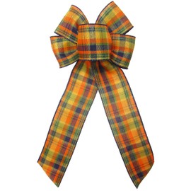 6" Navy Blue & Orange Plaid Fall Bows by Alpine Holiday Bows - Plaid Fall Bows for Wreaths, Lanterns, Signs, Gifts, Baskets, Thanksgiving Decorations and Crafts