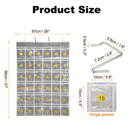 HARFINGTON Classroom Pocket Chart for Cell Phone, 36-Pocket Phone Calculator Holder Organizer Door Wall Hanging, Light Grey