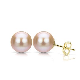Freshwater Cultured Pink Pearl Stud Earrings 14K Yellow 8-8.5mm