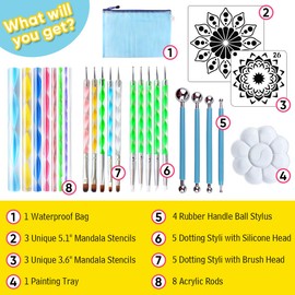 30 PCS Mandala Dotting Kit Mandala Dotting Tools and Stencils for Painting Rocks, Nail Dotting and Art Drawing Supplies