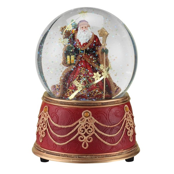 Roman Santa with Snowflakes Musical We Wish You a Merry Christmas 100mm Snow Globe