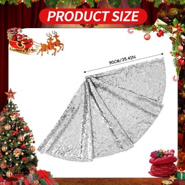 PLUSHCEWT Christmas Tree Skirt Tree Base Floor Mat Christmas Decorations Glitter Sequin Tree Skirt Home Decor Ornament Holiday Party Supply (36 inches,Silver)