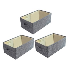 WHAMVOX 3pcs Clothes Storage Bins with Handles Grey Organizers for Closet and Shelves for Clothing Bedding and Boys and Girls Toys