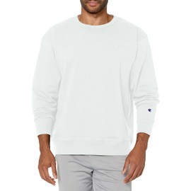 Champion Men's Crewneck Fleece Sweatshirt, Standard Fit, Midweight, Available in Regular and Big & Tall, White-C Logo, Small
