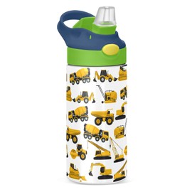 Stainless Steel Water Bottle for kids- 12 Ounce Stainless Steel Vacuum Insulated Water Bottle for Kids children,Double Wall Vacuum Insulated Bottles (Construction Truck Excavator Bulldozer)