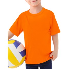 Boys Athletic Shirts UPF 50+ Soccer Tshirt Quick Dry Neon Shirt Activewear Rash Guard for Kids Youth 2T-16 Years, Orange, 4T