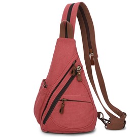 VARLIVOO Men's Sling Bag Chest Bag Women Shoulder Bags Crossbody Bag Travel Hiking Mountaineering Camping Cycling School Canvas Daypack Sling Backpack Rose Red