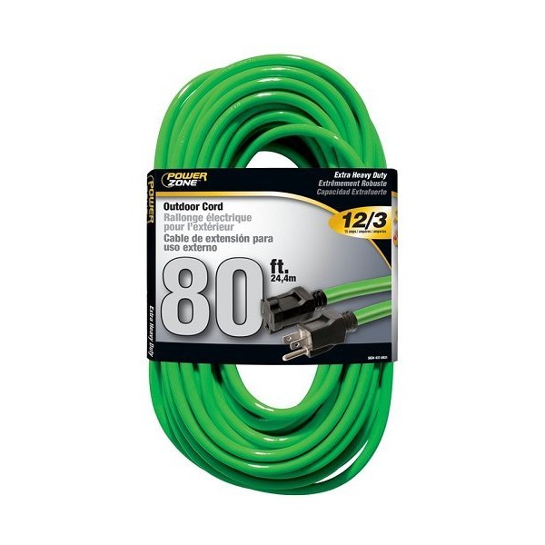 Cord Extension Outdoor 12/3x80ft Neon Green