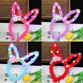 Luminous Cartoon Plush Rabbit Ear Headband Hair Accessory Young 14 Lighting Long-haired Rabbit Ear - Pink Color Lighting 15ea